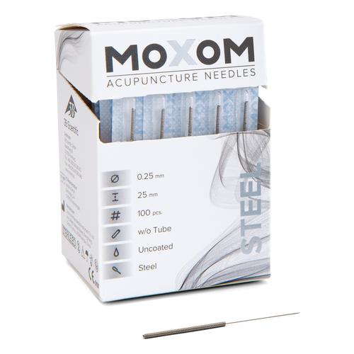 Acupuncture needles with steel handle, uncoated - MOXOM Steel - 0.25 x 25 mm (without tube) 100 needles, 1022121, Acupuncture Needles MOXOM