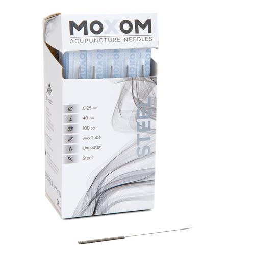 Acupuncture needles with steel handle, uncoated - MOXOM Steel - 0.25 x 40 mm (without tube) 100 needles, 1022123, Acupuncture Needles MOXOM