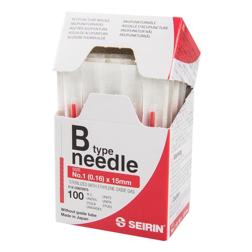 SEIRIN ® type B - 0.16 x 15mm, red handle, 100 needles per box, 1017648 [S-B1615], Silicone-Coated Acupuncture Needles