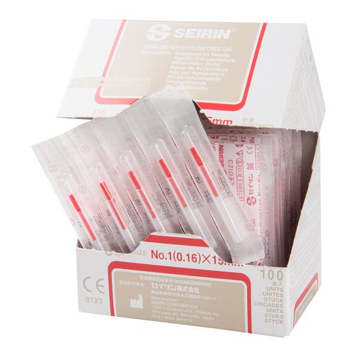 S-J1615 Short J-Type acupuncture needle; Diameter 0,16 mm Length 15 mm; Colour red; with guide tube, 1002415 [S-J1615], Acupuncture Needles SEIRIN
